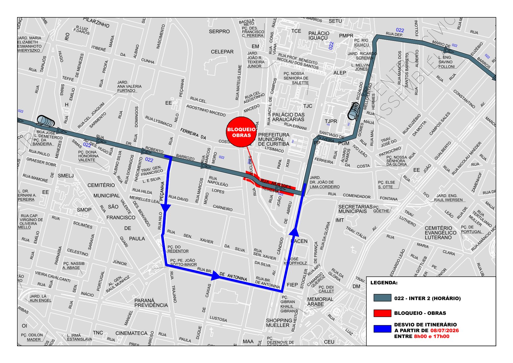 Linhas diversas - Desvio de Itinerário - Obras - Rua Aristides Teixeira - 08/07