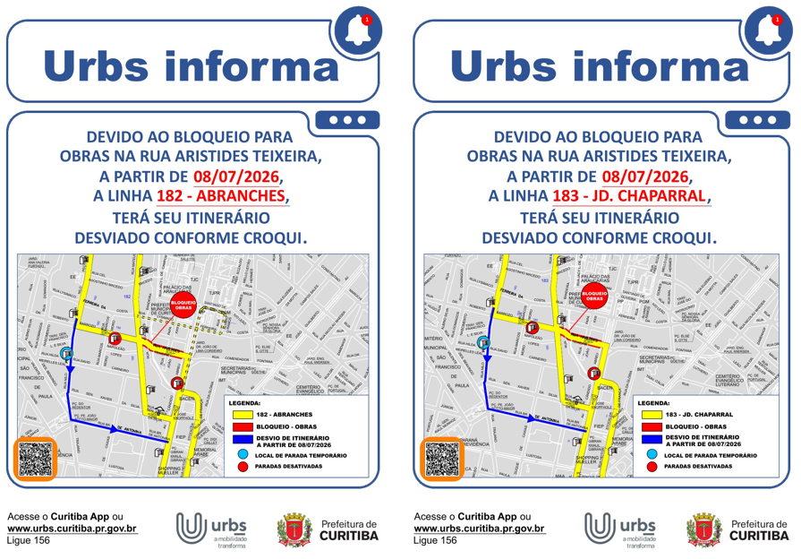 Linhas diversas - Desvio de Itinerário - Obras -  Rua Aristides Teixeira - 08/07