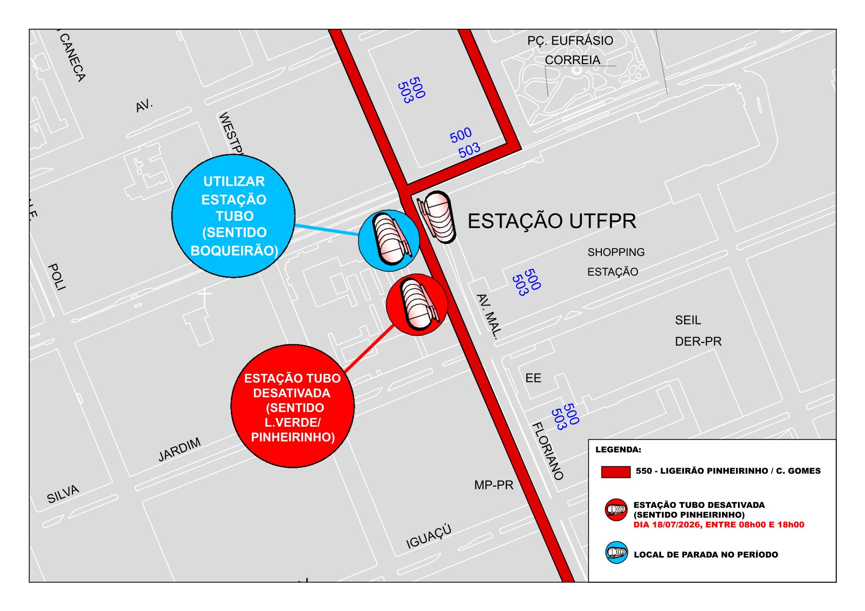 Desativação Temporária - Estação Tubo UTFPR - Manutenção - 18/07