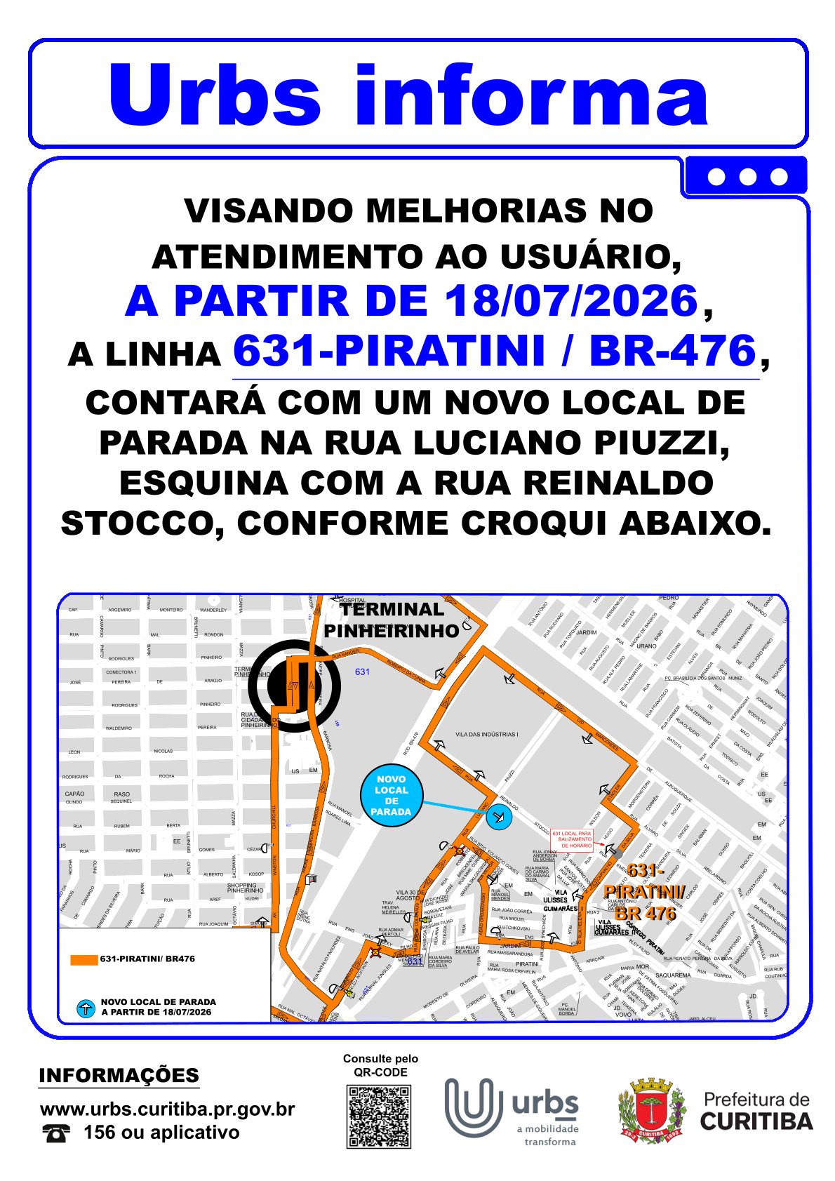 Linha 631 - PIRATINI / BR 476 - Novo local de parada - A partir de 18/07