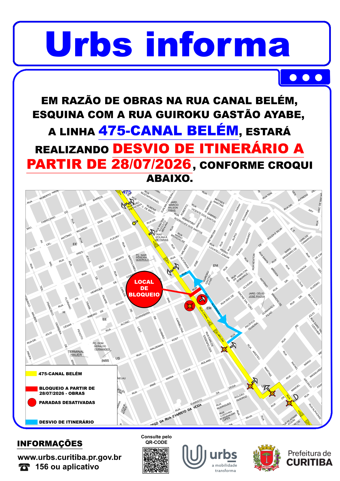 Linha 475  CANAL BELÉM - Desvio de Itinerário - a partir de 28/07