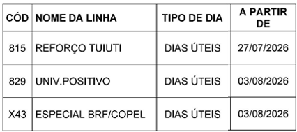 Linhas Diversas - Alterações de Horários - A partir de 03/08