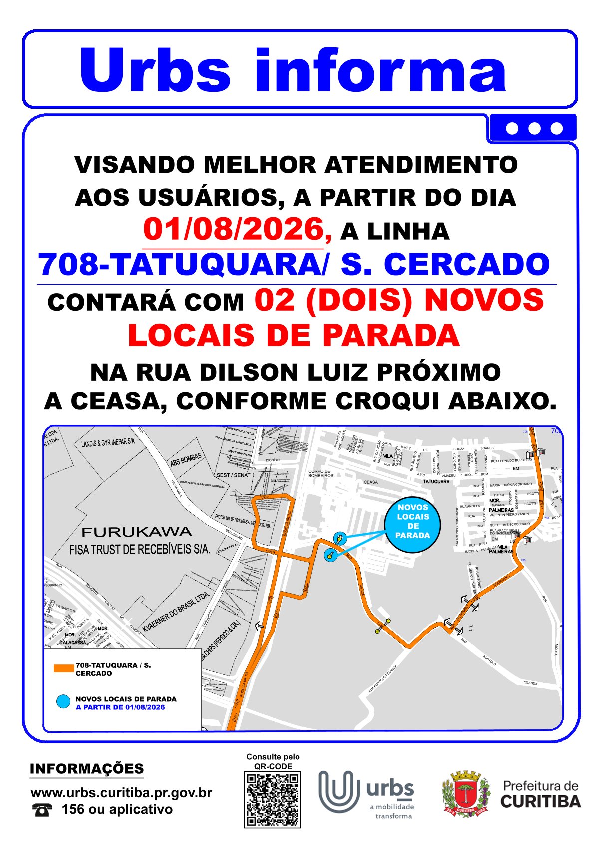Linha 708 - TATUQUARA / S. CERCADO - Novos locais de parada - A partir de 01/08