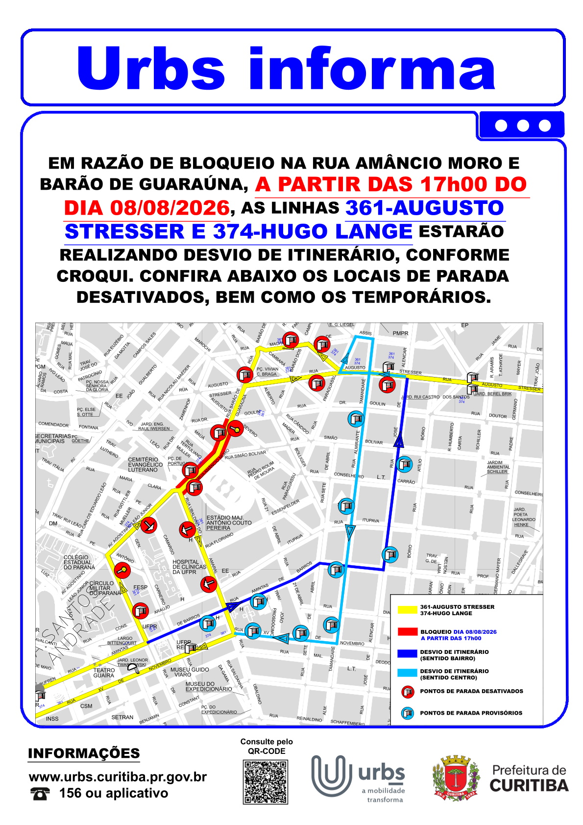 Linhas 361 - AUGUSTO STRESSER e 374 - HUGO LANGE - Desvio de Itinerário  - 08/08