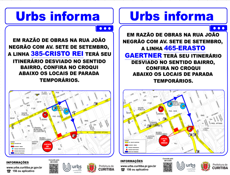 Linhas 385 - CRISTO REI e 465 - ERASTO GAERTNER - novo local de parada - a partir de 19/08