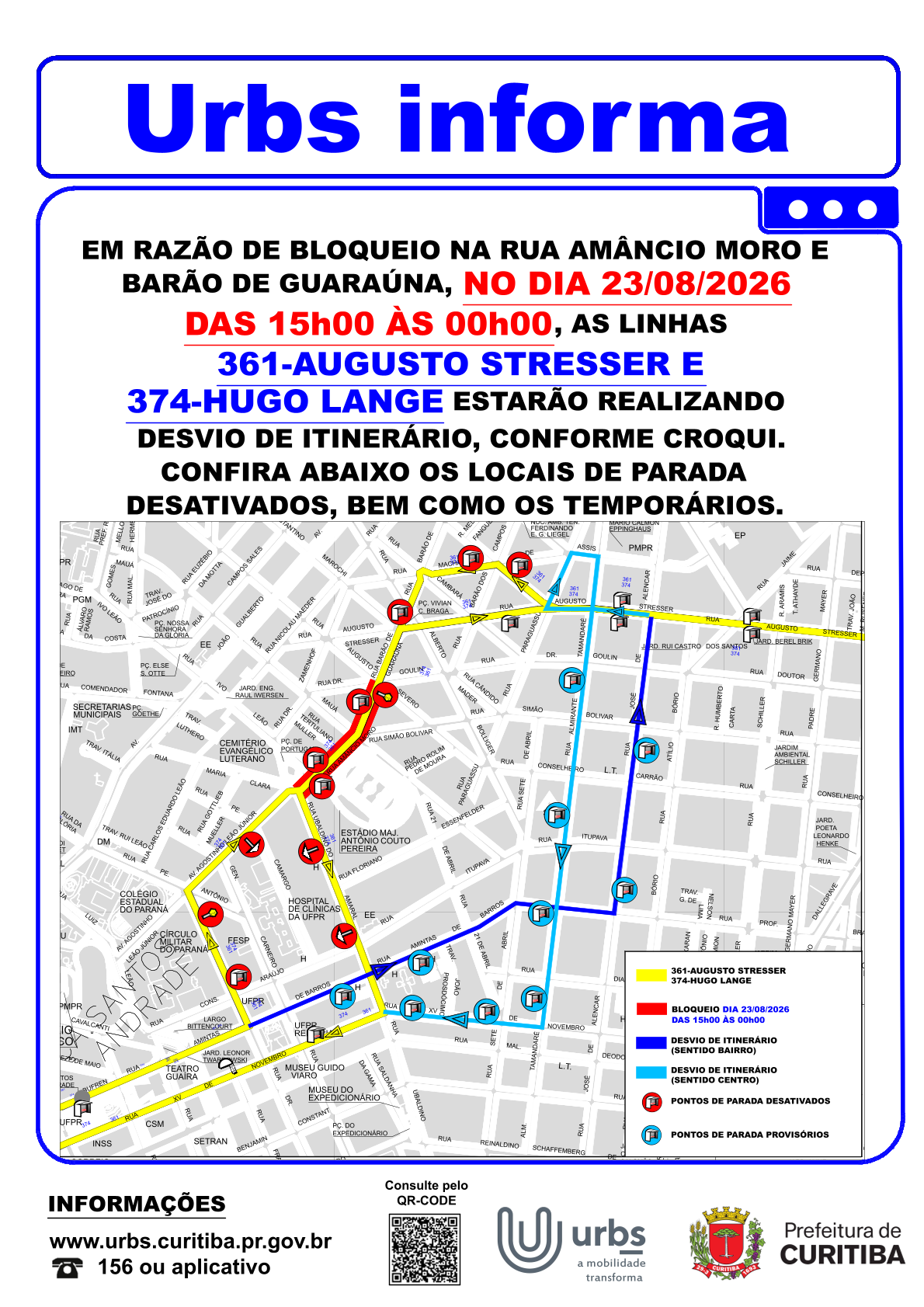 Linhas 361 - AUGUSTO STRESSER e 374 - HUGO LANGE - Desvio de Itinerário -  dia 23/08