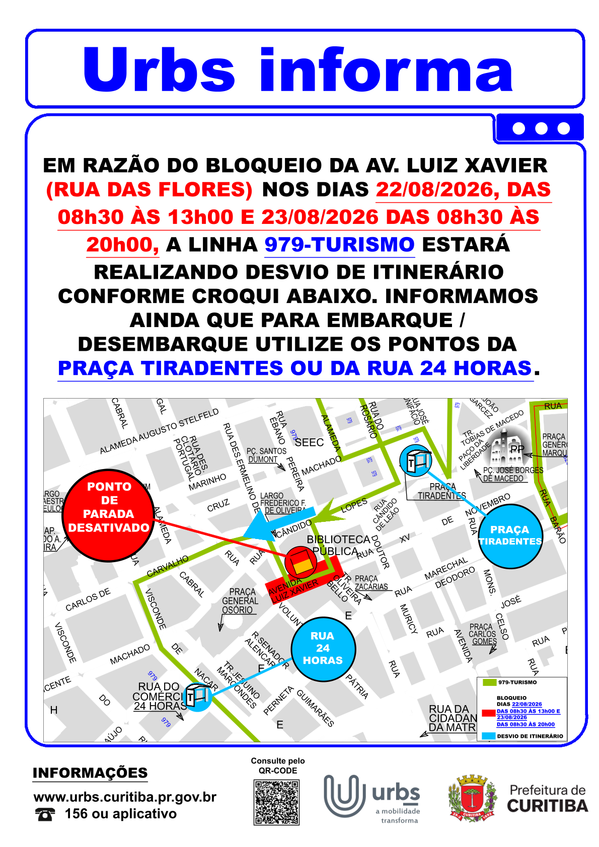 Linha 979 - TURISMO - Desvio de Itinerário - dias 22 e 23/08
