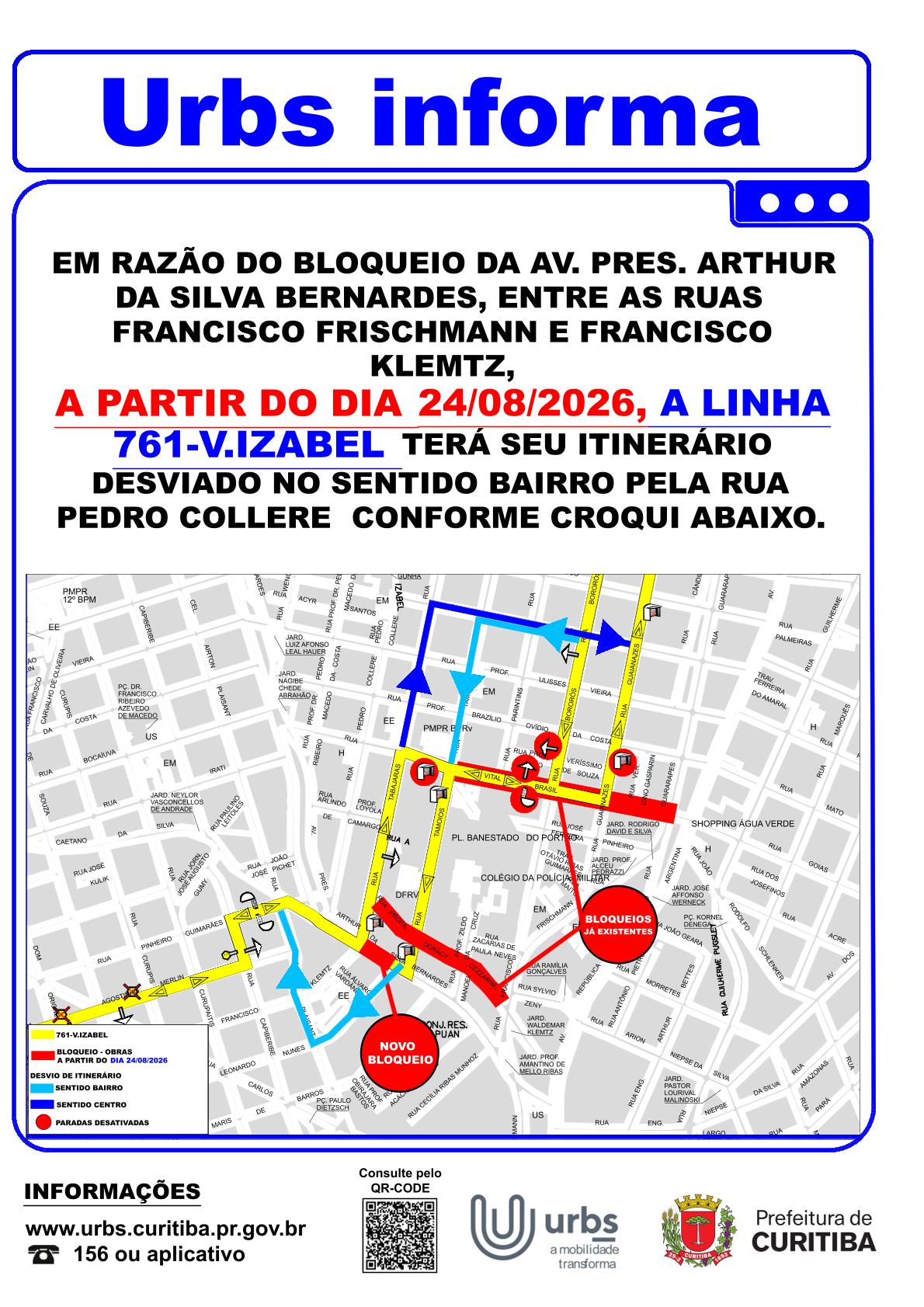 Linha 761 - V. IZABEL - Desvio de Itinerário - Obras - a partir de 24/08