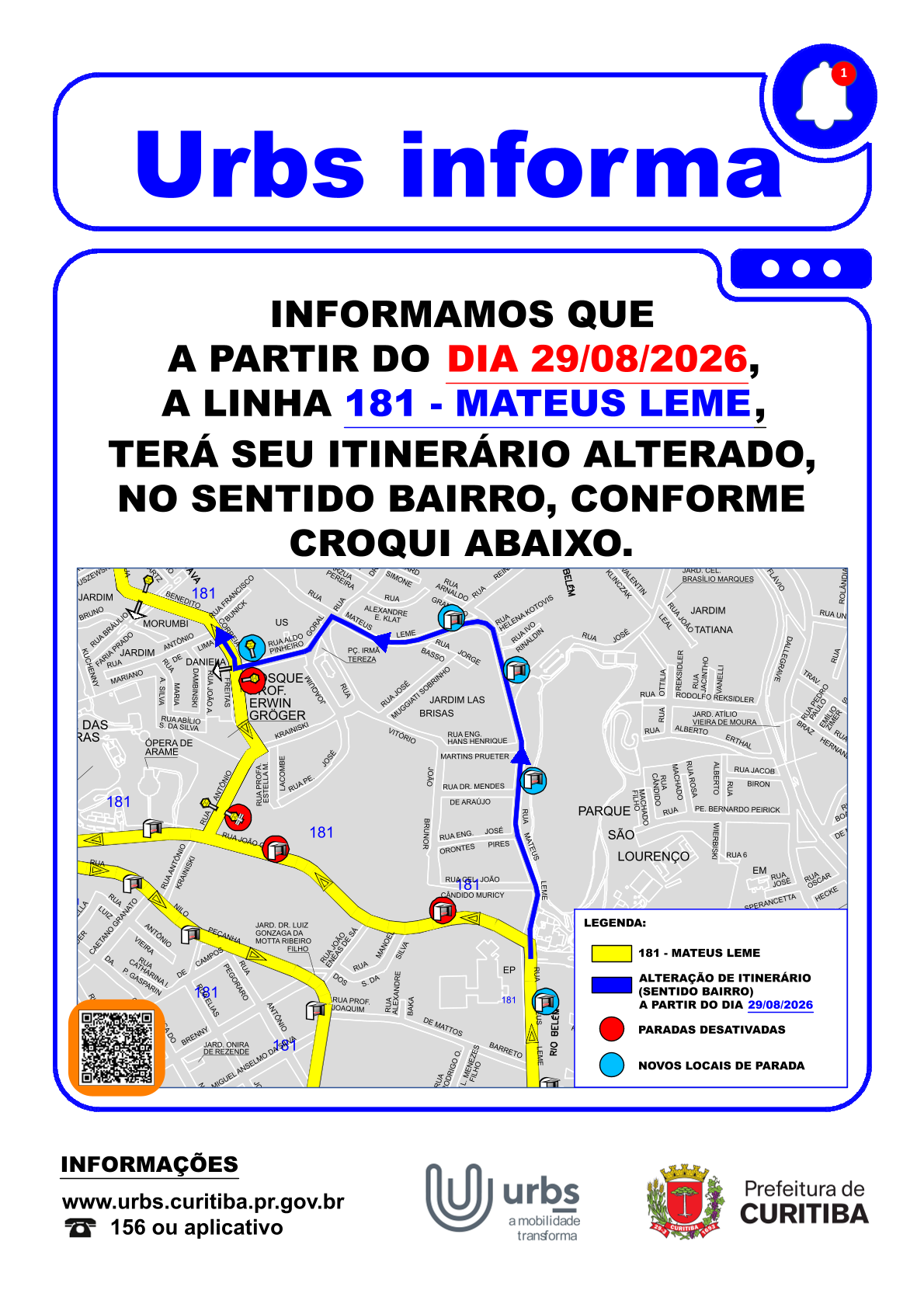 Linha 181 - MATEUS LEME - Alteração de Itinerário - a partir de 29/08