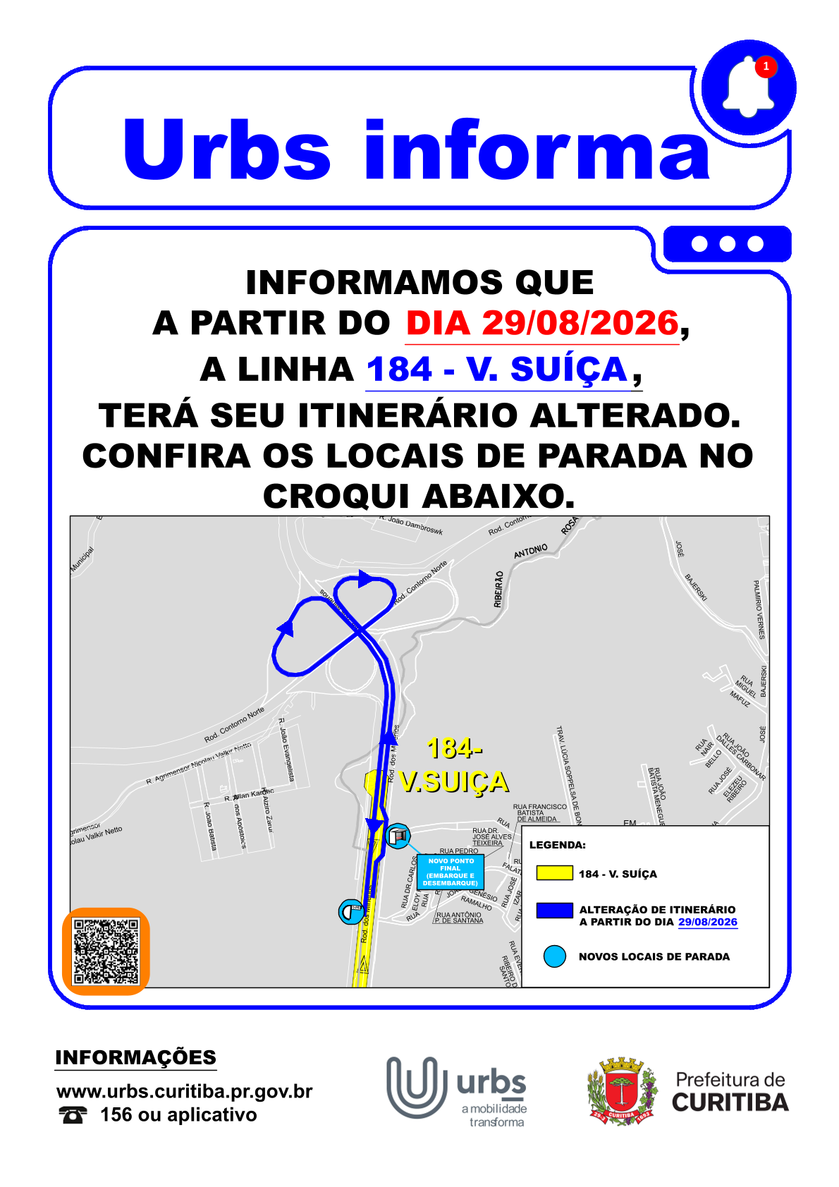 Linha 184 - V. SUIÇA -  Alteração de Itinerário - a partir de 29/08 