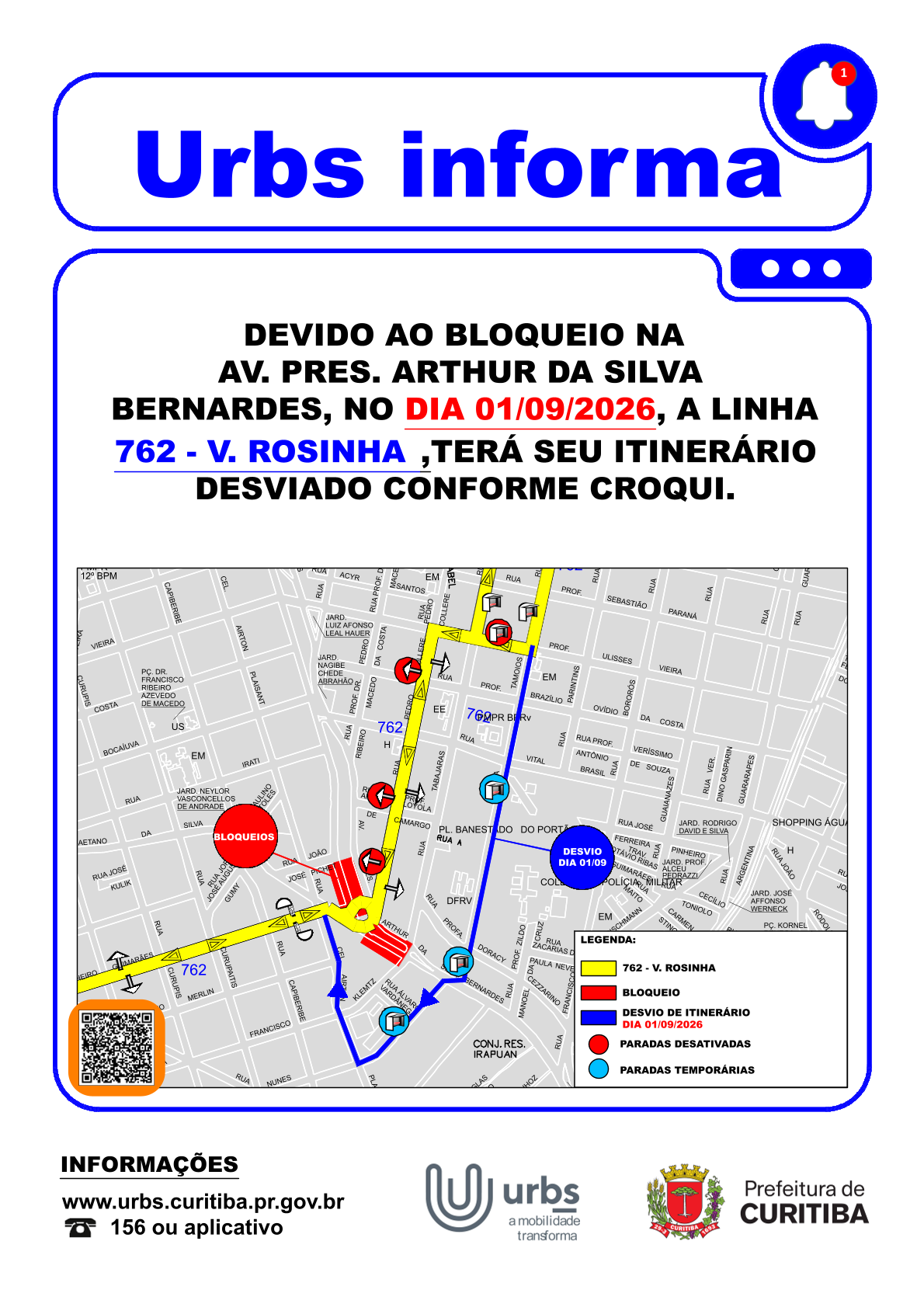 Linha 762 - V. ROSINHA - Desvio de Itinerário - Obras - 01/09