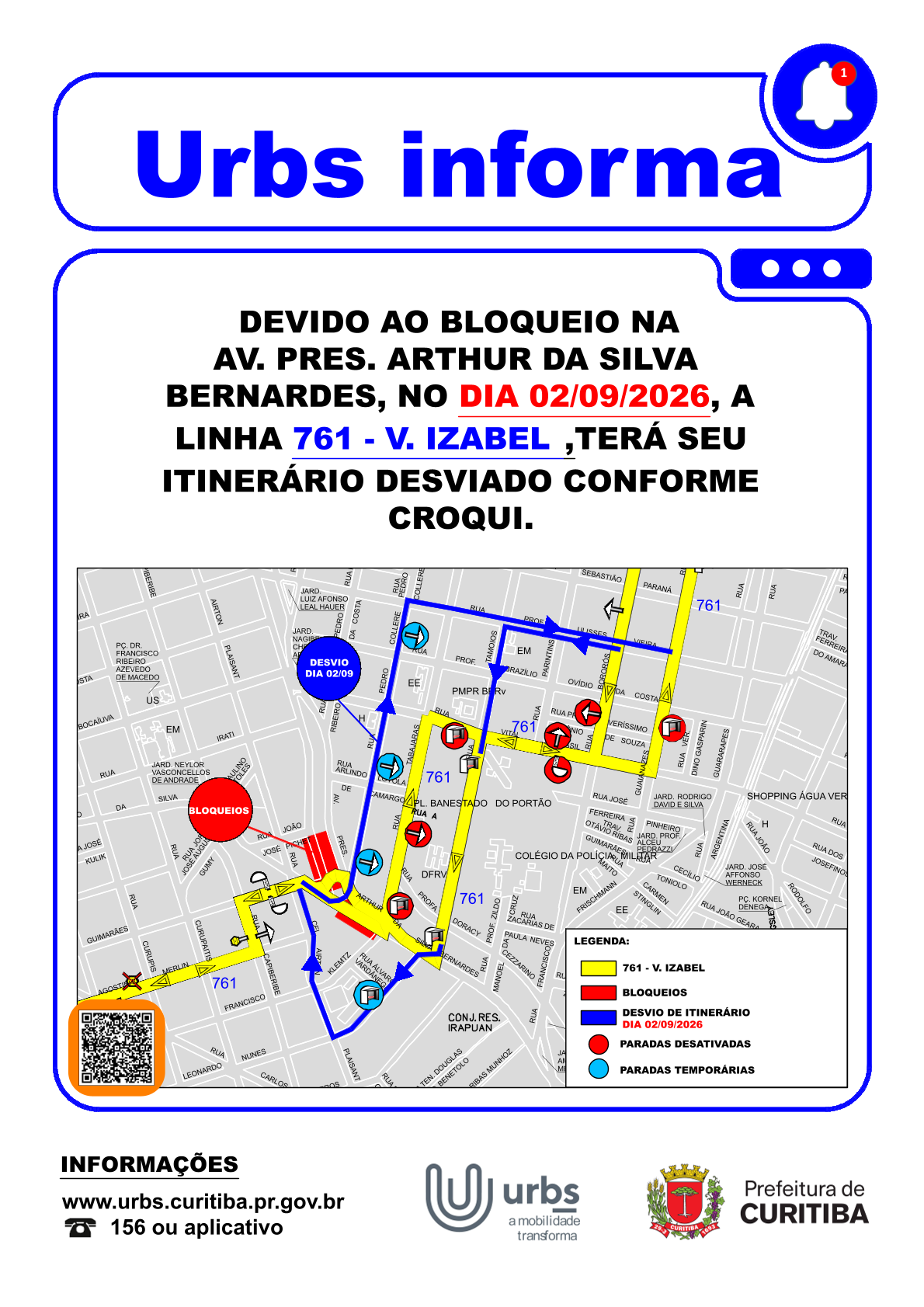 Linha 761 - V. IZABEL - Desvio de Itinerário - Obras - 02/09