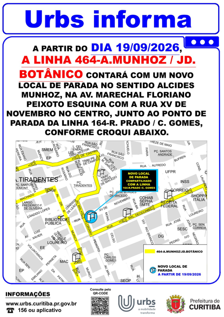 Linha 464 - A. MUNHOZ / JD. BOTÂNICO - Novo local de parada - A partir de 19/09