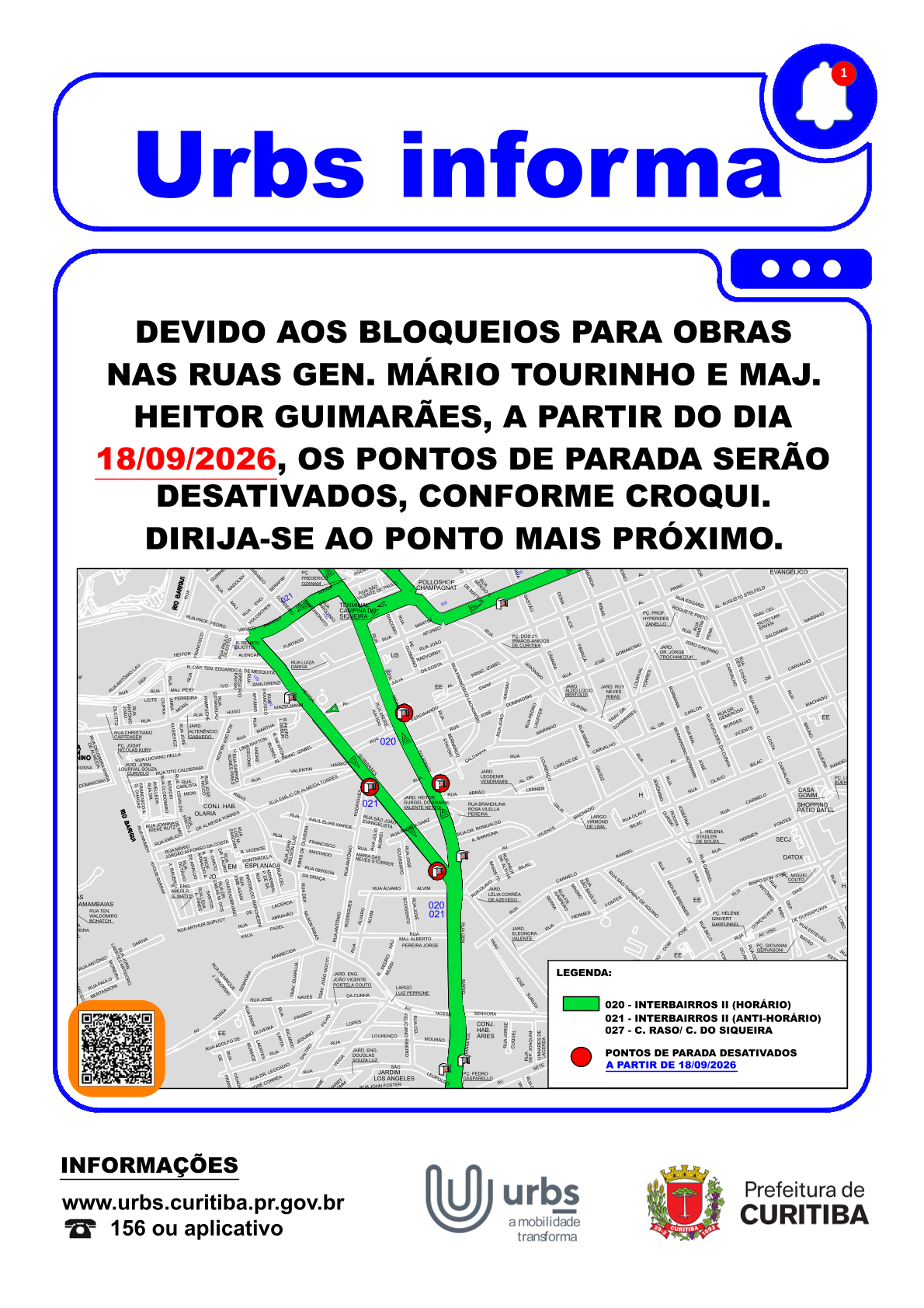 Linhas diversas - Desativação de Pontos de Parada - Obras - a partir de 18/09