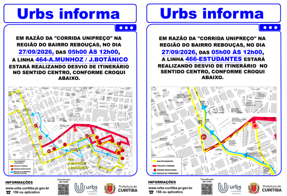 Linhas 464 - A. MUNHOZ / JD. BOTÂNICO e 466 - ESTUDANTES - Desvio de Itinerário - 27/09