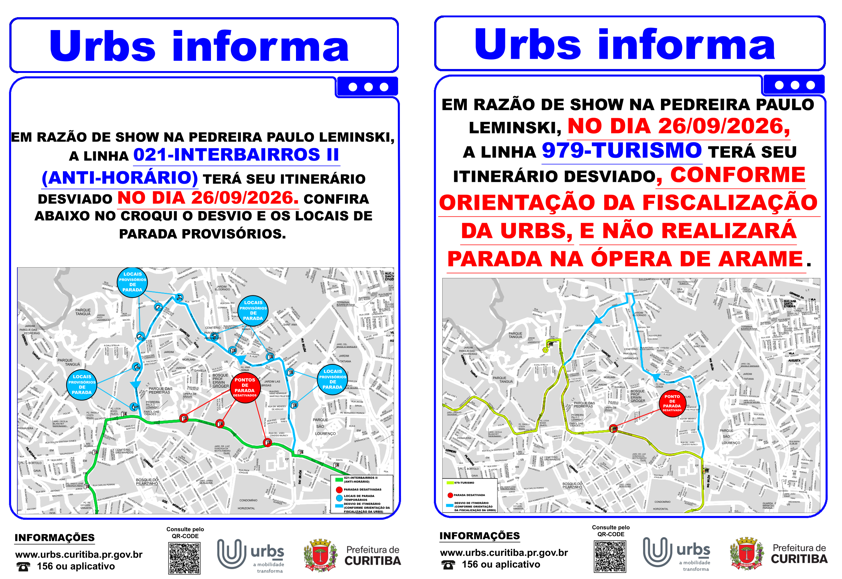 Linhas 021 - INTERBAIRROS II e 979 - TURISMO - Desvio Pedreira - 26/09