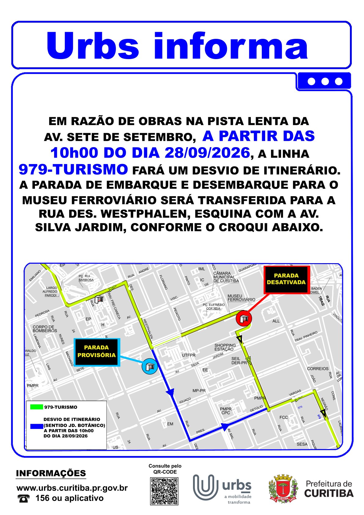 Linha 979 - TURISMO - Desvio de itinerário - Obras Av. Sete de Setembro - A partir de 28/09