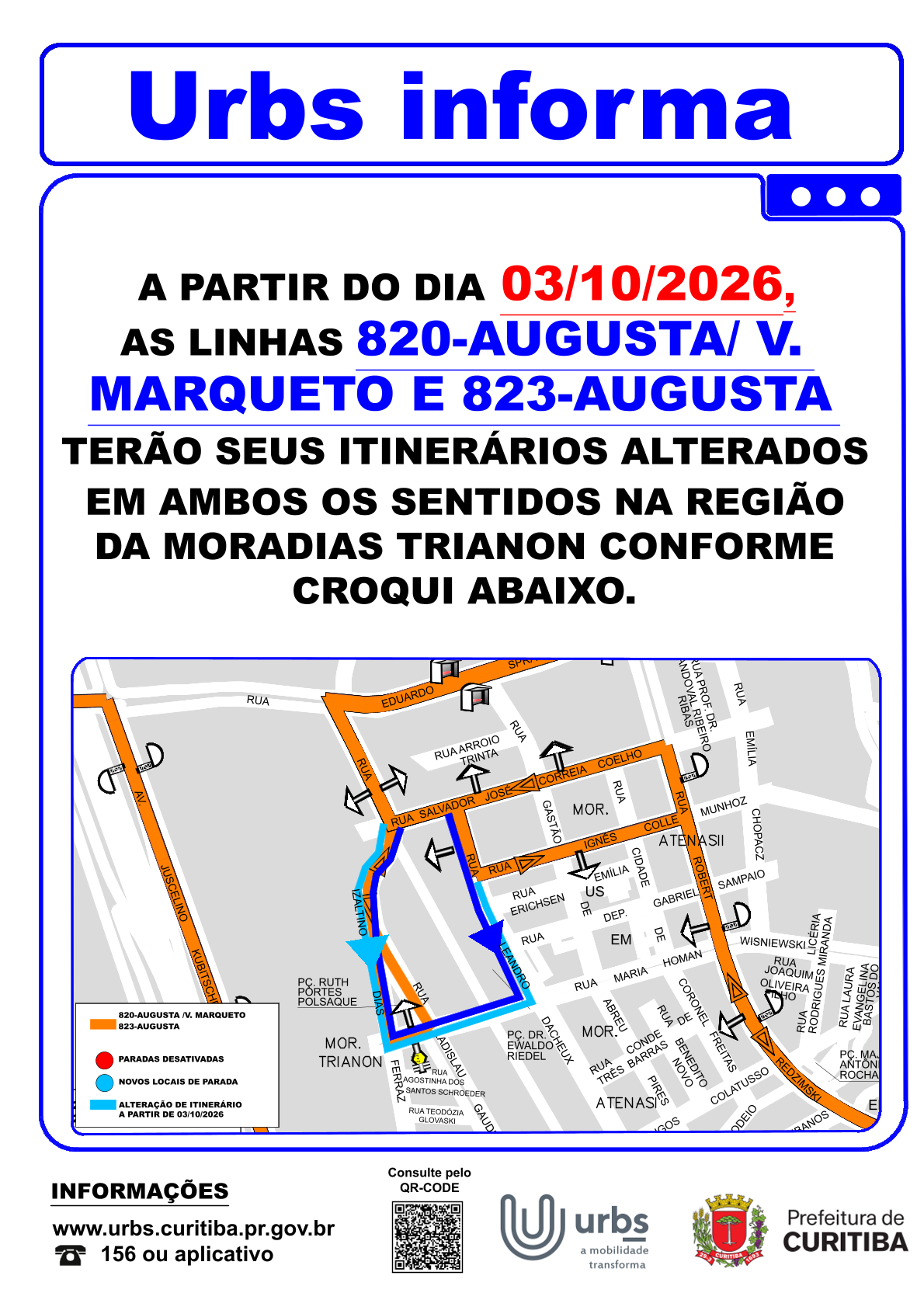 Linhas 820 - AUGUSTA / V. MARQUETO e 823 - AUGUSTA - Alteração de Itinerário - 03/10