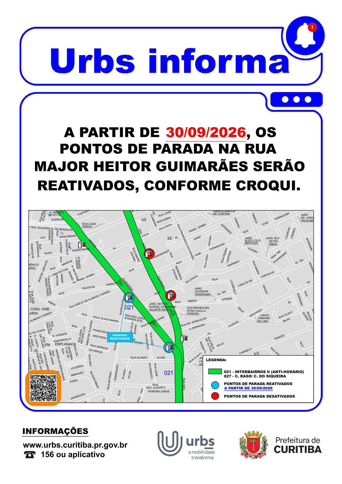 Linhas 021-INTERBAIRROS II e 027-C. RASO/C. DO SIQUEIRA - Reativação de pontos - a partir de 30/09