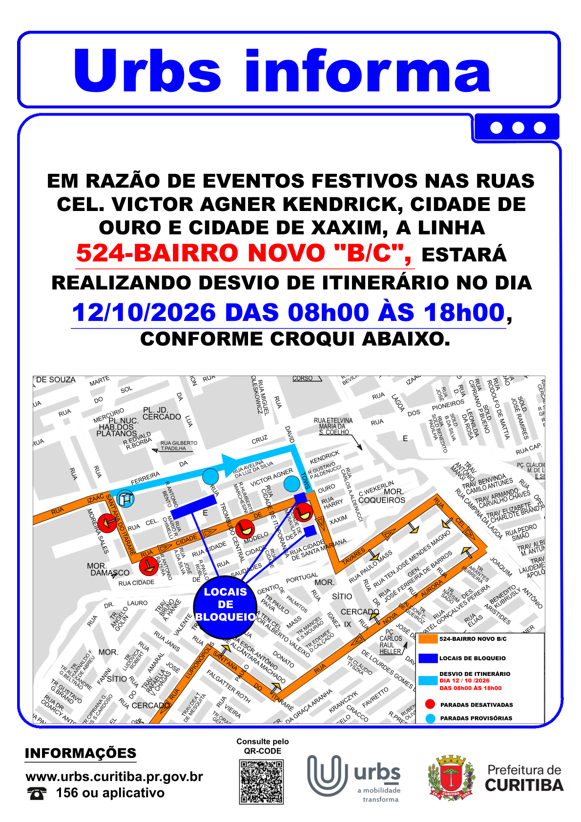 Linha  524 - BAIRRO NOVO B/C - Desvio de Itinerário - Evento  - 12/10