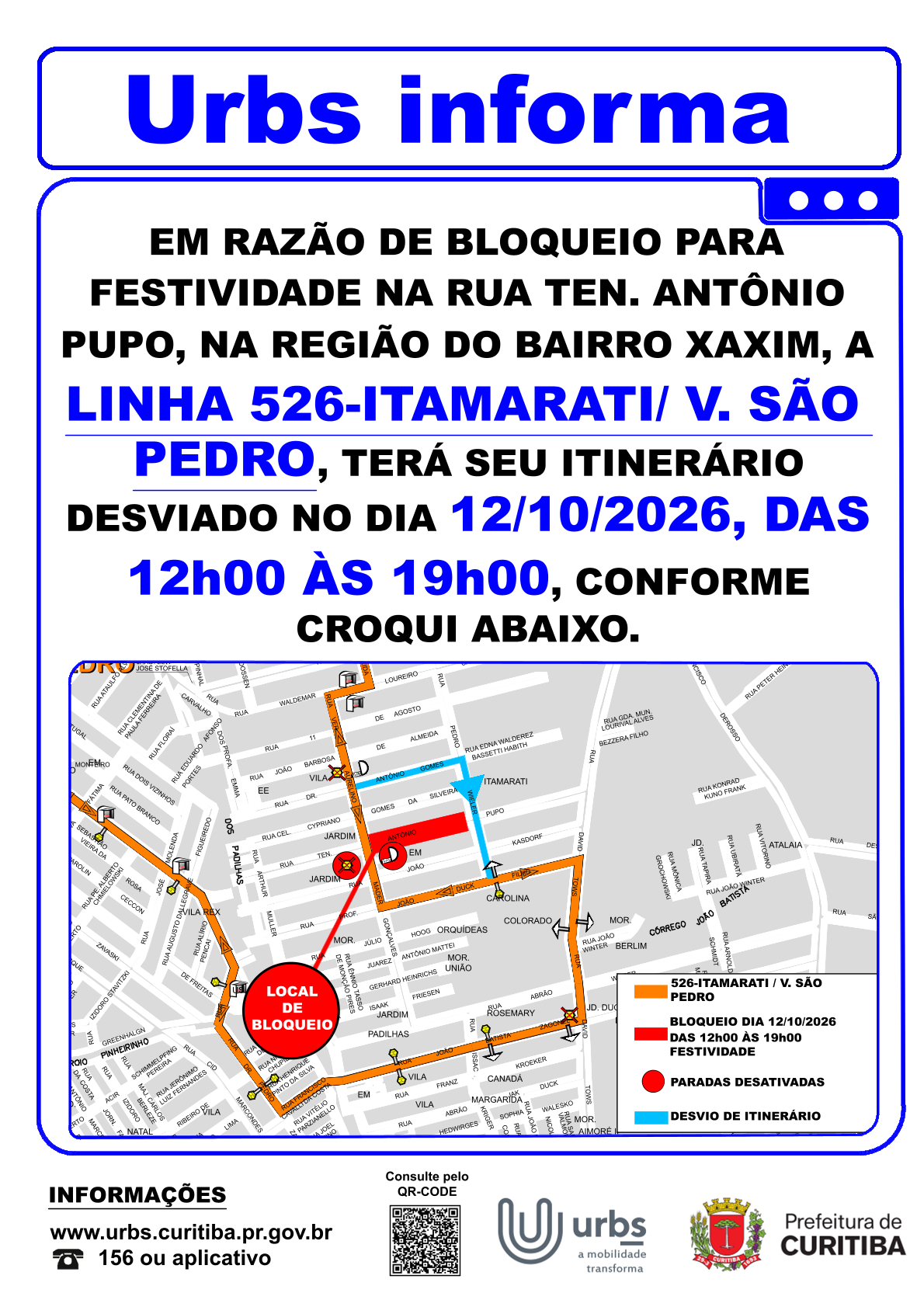 Linha 526 - ITAMARATI / V. SÃO PEDRO - Desvio de Itinerário - Evento - 12/10