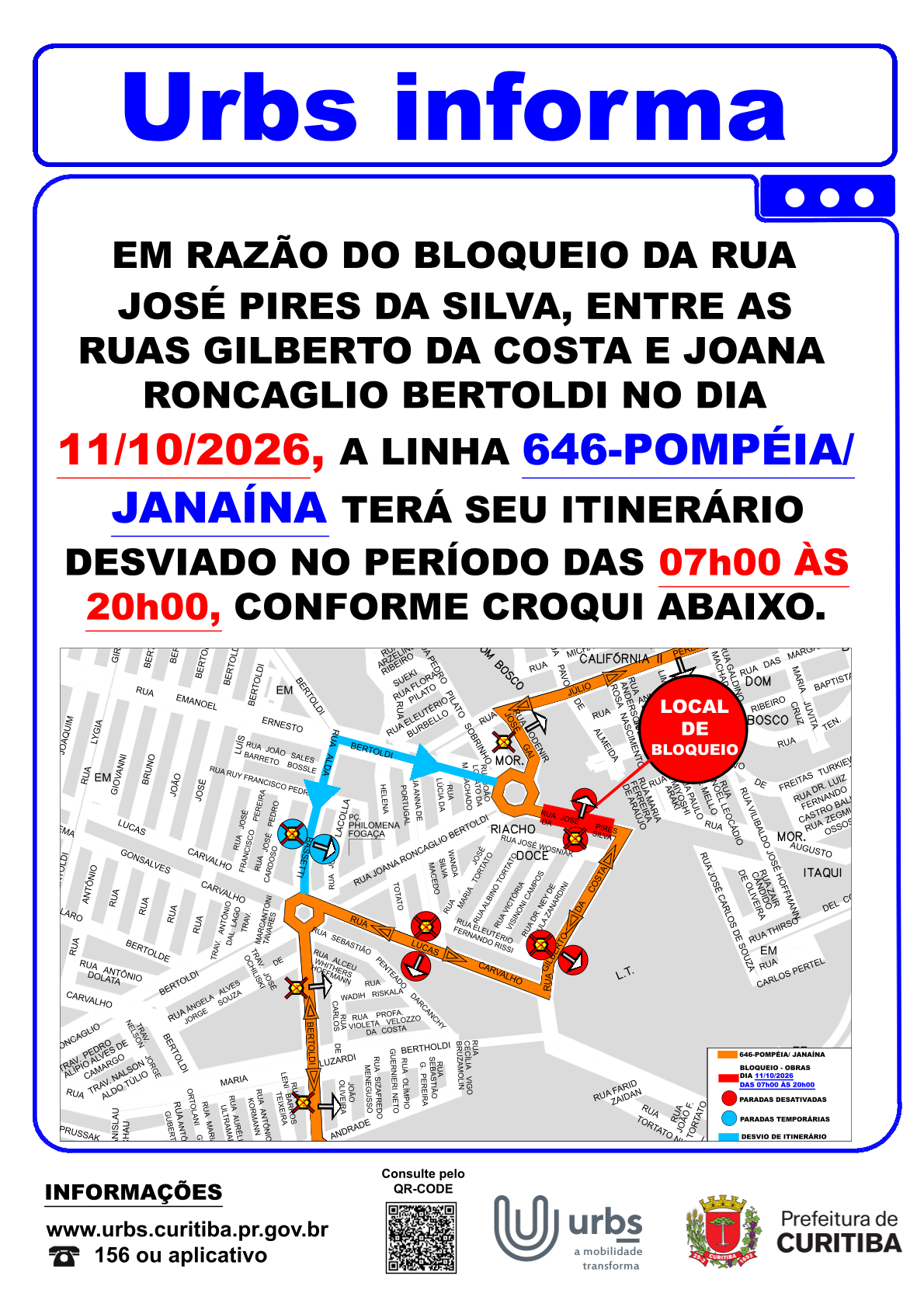 Linha 646 - POMPÉIA / JANAÍNA - Desvio de Itinerário - Evento - 11/10