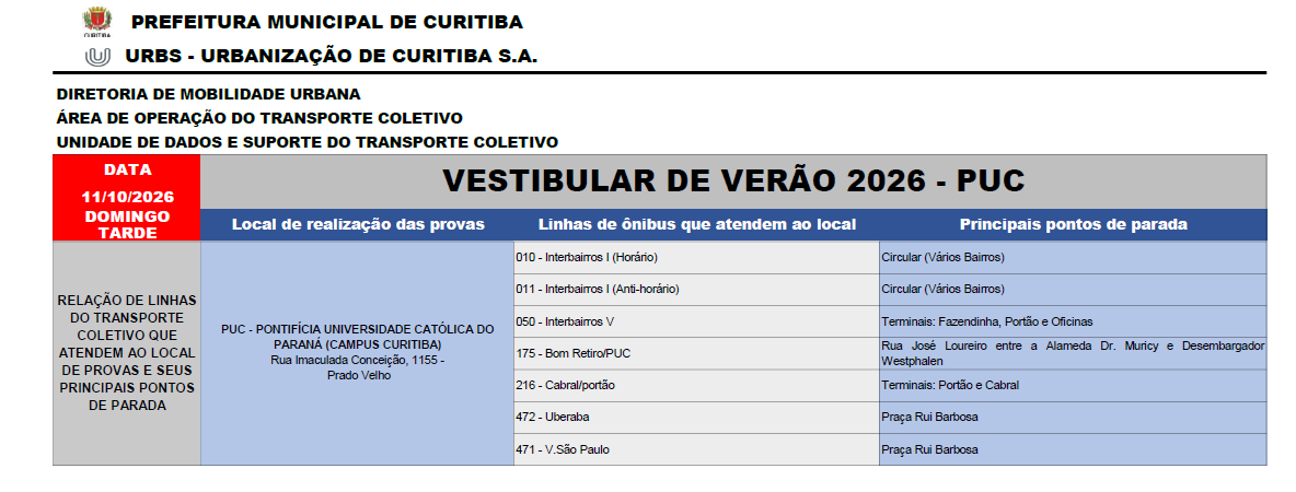 Vestibular de Verão 2026 - PUCPR - 11/10