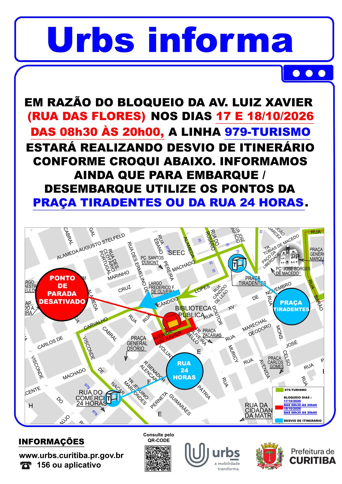 Linha 979 - TURISMO - Desvio de itinerário - Av. Luiz Xavier - 17 e 18/10