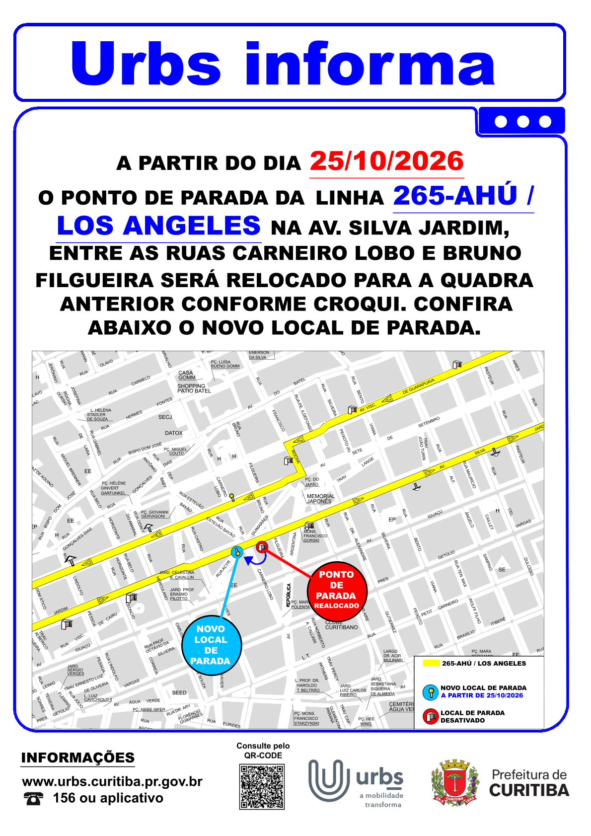 Linha 265 - AHÚ / LOS ANGELES - Realocação de ponto de parada - a partir de 25/10