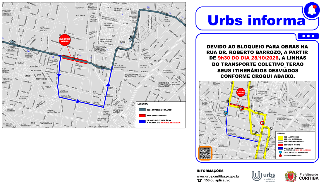 Linhas Diversas - Desvio de Itinerário - Obras - Rua Dr. Roberto Barrozo - 28.10